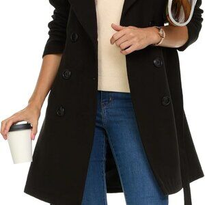 Trench Coat for Women – Double-Breasted Long Winter Faux Wool Coat